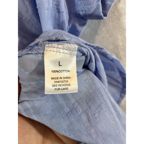 Hester & Orchard Women's Large Short Sleeve Blue Button Down Blouse - Picture 3 of 7